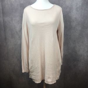 J. Jill Shirt Womens Medium Petite Waffle Knit Tunic Top Pink Long Sleeve Beachy